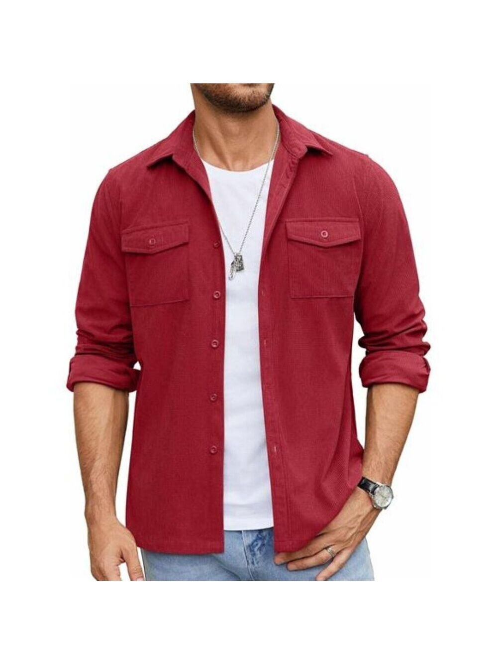 Mens Waffle Shirt Jacket Long Sleeve Button Down Shacket Casual Lightweight
